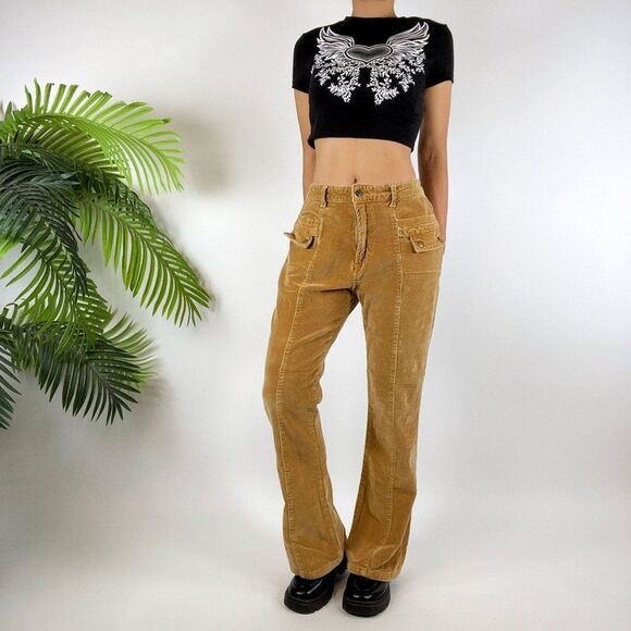 Vintage Y2K Fairy Grunge Mid Waisted Granola Girl Corduroy Cargo Jeans / 32 - Picture 4 of 5